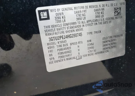 2017 GMC Sierra 1500 Denali z USA, uszkodzony, nr VIN 3GTU2PEJ4HG280745